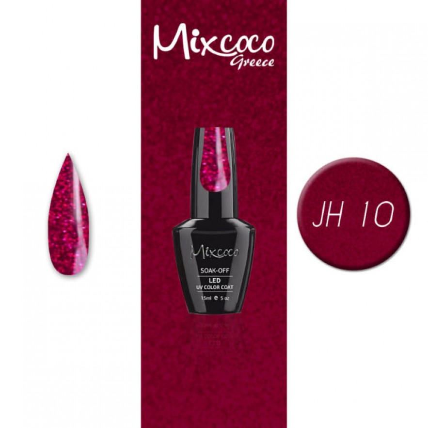 JH-10 ΗΜΙΜΟΝΙΜΟ ΒΕΡΝΙΚΙ MIXCOCO 15ML (ΦΟΥΞΙΑ-ΚΟΚΚΙΝΟ GLITTER)