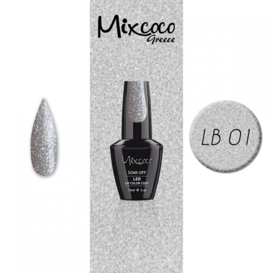 LB-001 ΗΜΙΜΟΝΙΜΟ ΒΕΡΝΙΚΙ MIXCOCO 15ML (CLEAR-GLITTER ΑΣΗΜΙ)