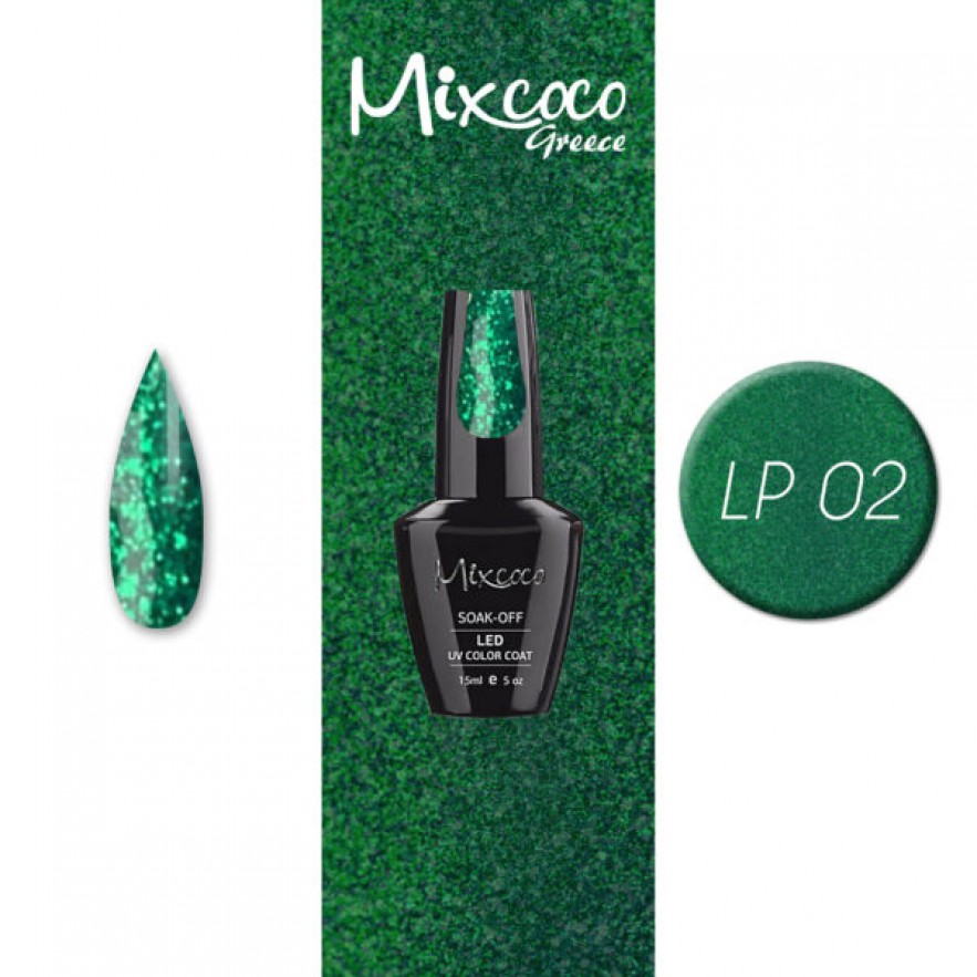 LP-002 ΗΜΙΜΟΝΙΜΟ ΒΕΡΝΙΚΙ MIXCOCO 15ML (ΠΡΑΣΙΝΟ GLITTER)