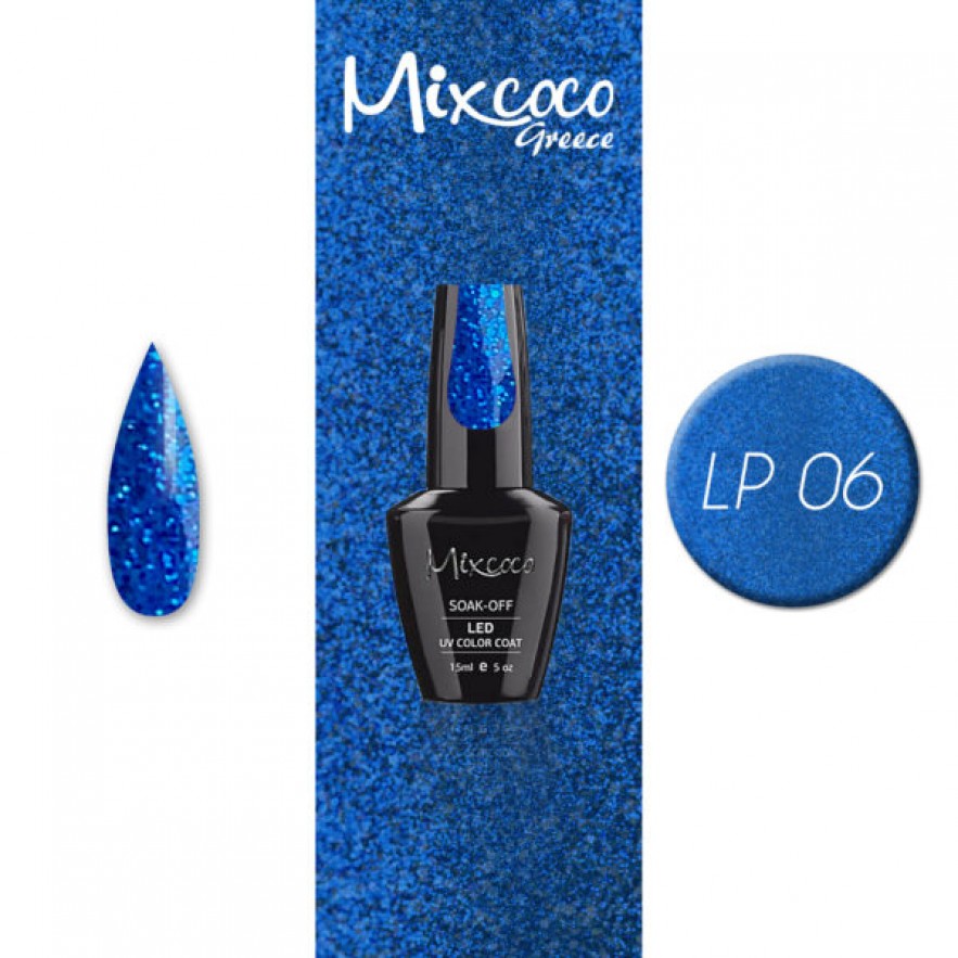 LP-006 ΗΜΙΜΟΝΙΜΟ ΒΕΡΝΙΚΙ MIXCOCO 15ML (ΜΠΛΕ GLITTER)