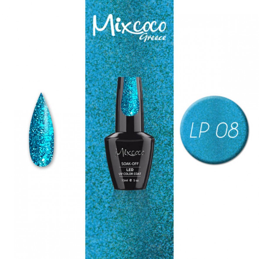 LP-008 ΗΜΙΜΟΝΙΜΟ ΒΕΡΝΙΚΙ MIXCOCO 15ML (ΓΑΛΑΖΙΟ GLITTER)