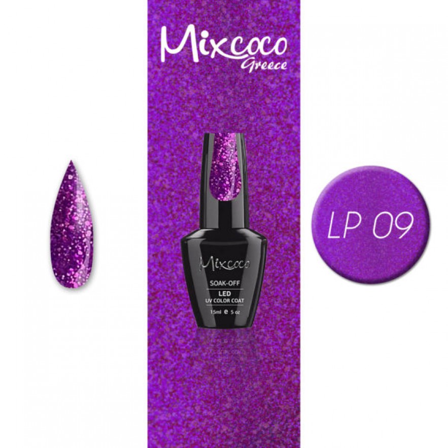 LP-009 ΗΜΙΜΟΝΙΜΟ ΒΕΡΝΙΚΙ MIXCOCO 15ML (ΜΩΒ GLITTER)