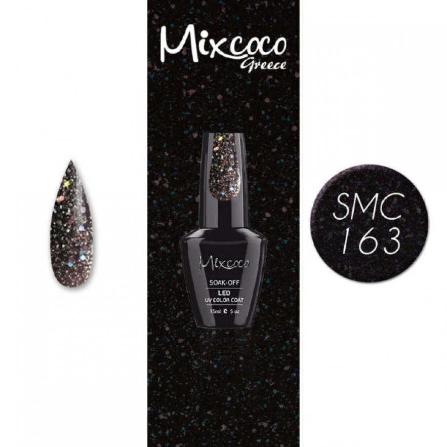 SMC 163 ΗΜΙΜΟΝΙΜΟ ΒΕΡΝΙΚΙ MIXCOCO 15ML (ΜΑΥΡΟ ΕΝΤΟΝΟ-GLITTER)