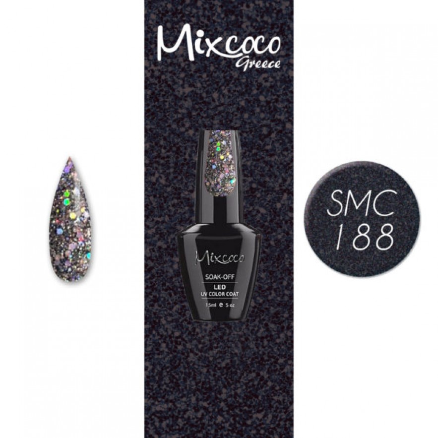 SMC 188 ΗΜΙΜΟΝΙΜΟ ΒΕΡΝΙΚΙ MIXCOCO 15ML (ΜΑΥΡΟ-ΑΣΗΜΙ GLITTER)